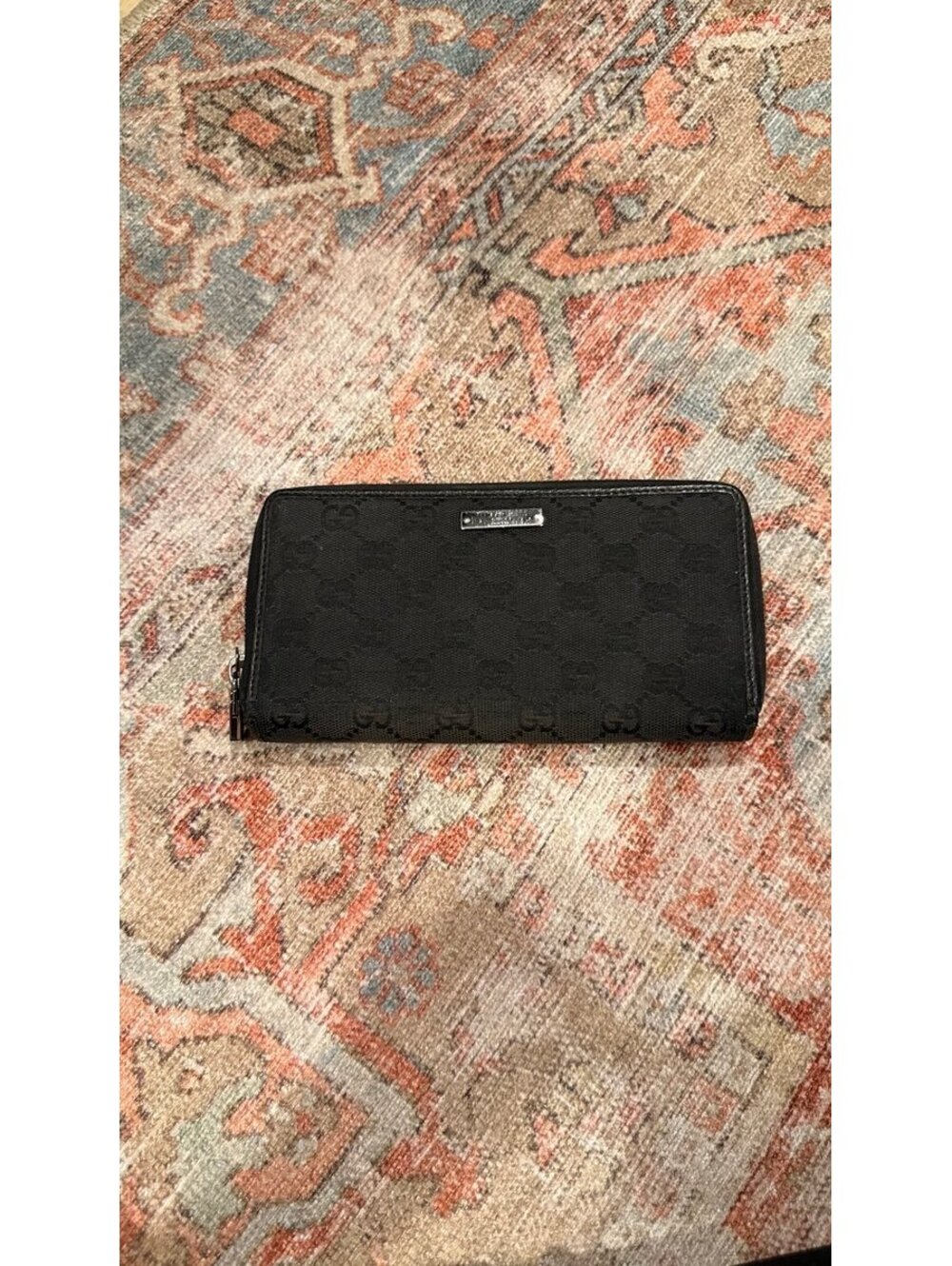 GUCCI GG Canvas x Leather Zip Around Long Wallet black